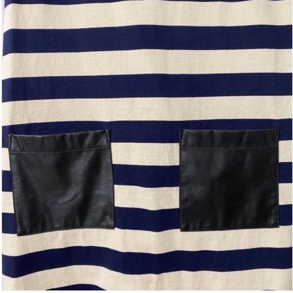 J. Crew Stripes Faux Leather Pockets Dress. - Picture 4 of 5